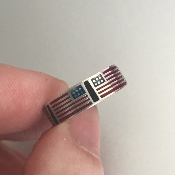 Sterling Silver Vintage USA Flag Enamel Ring Stack - Picture 2 of 4